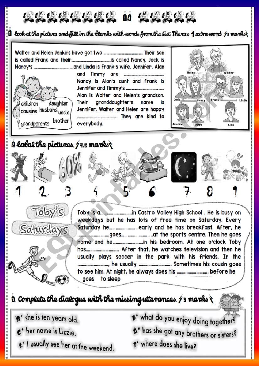 7th form mid term test Part 1 worksheet