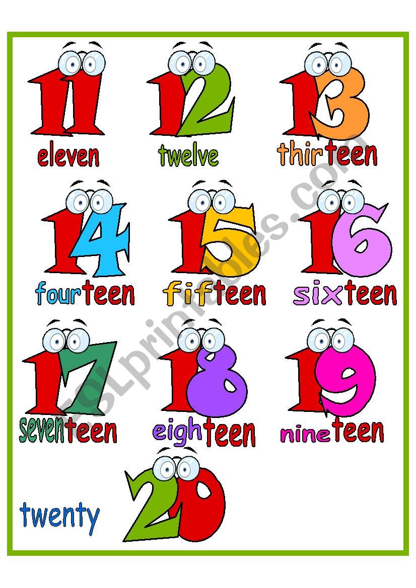 Cardinal Numbers Poster from 11 to 20
