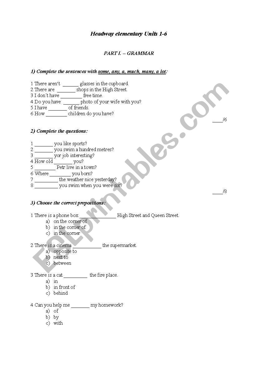 Headway elementary units 1-6- test