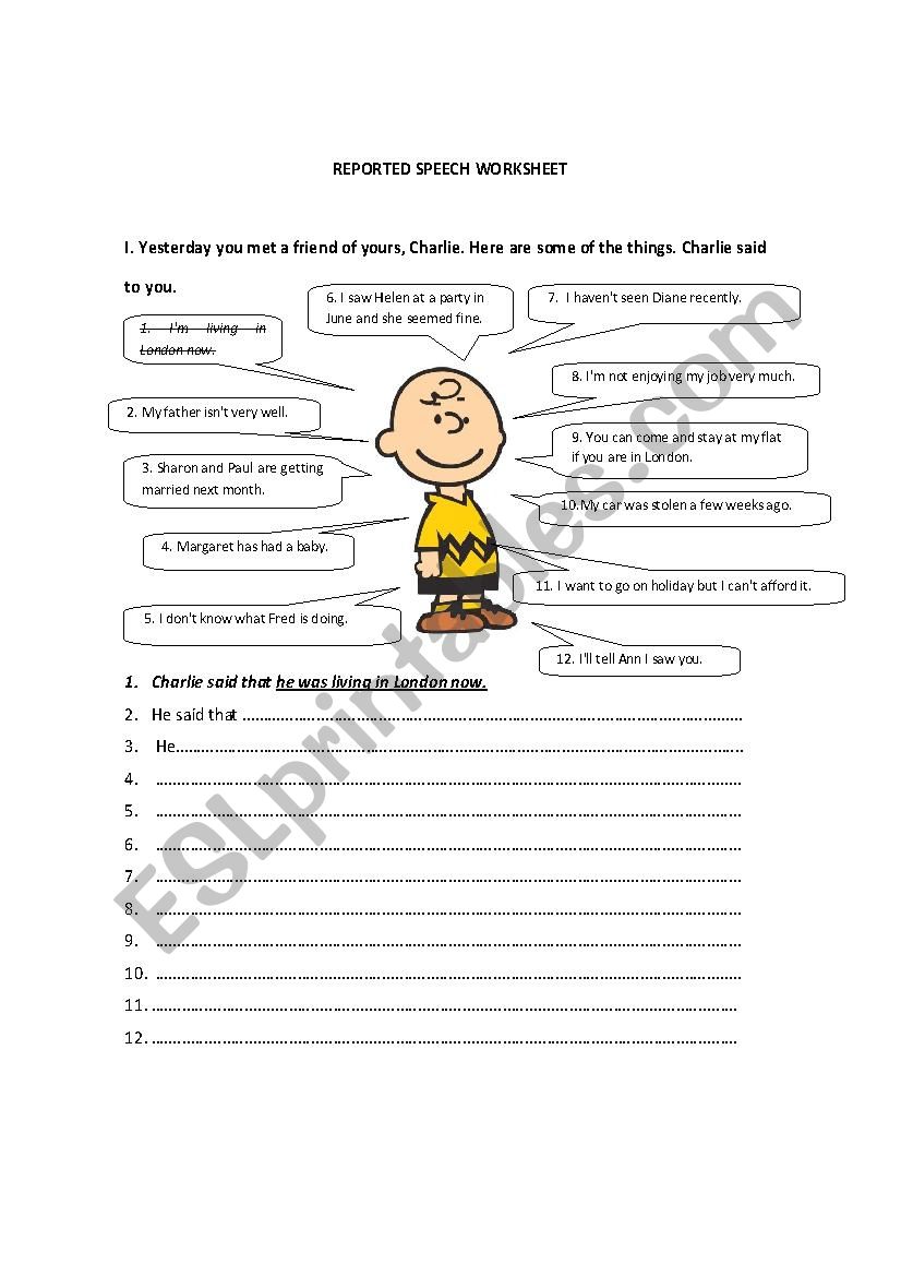 Reported Speech worksheet