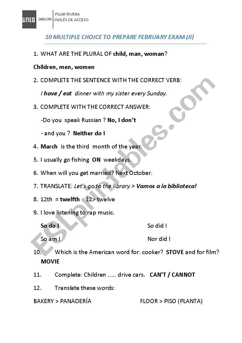 Exam template for Distance University 