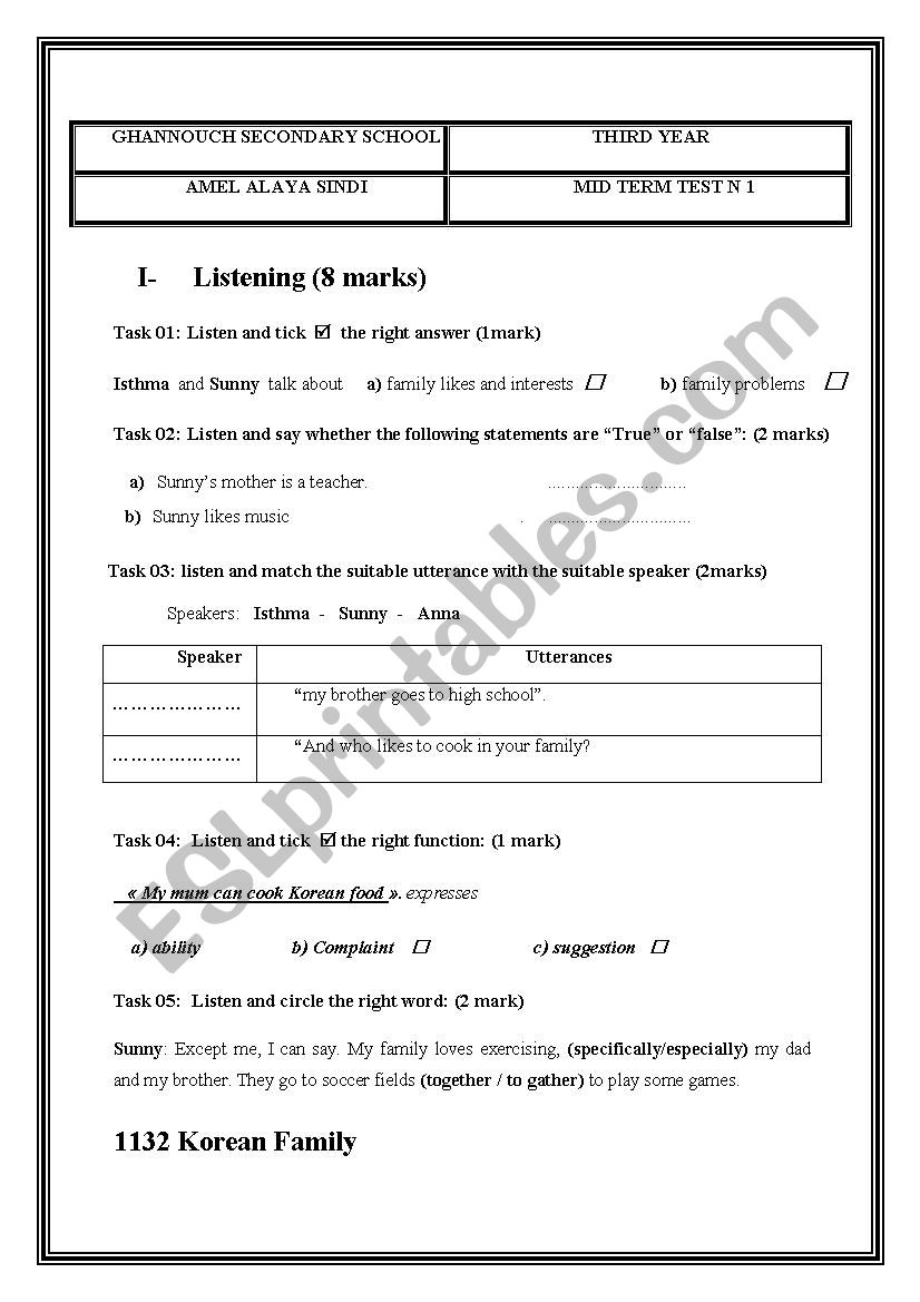 MID TERM TEST PART 1 worksheet