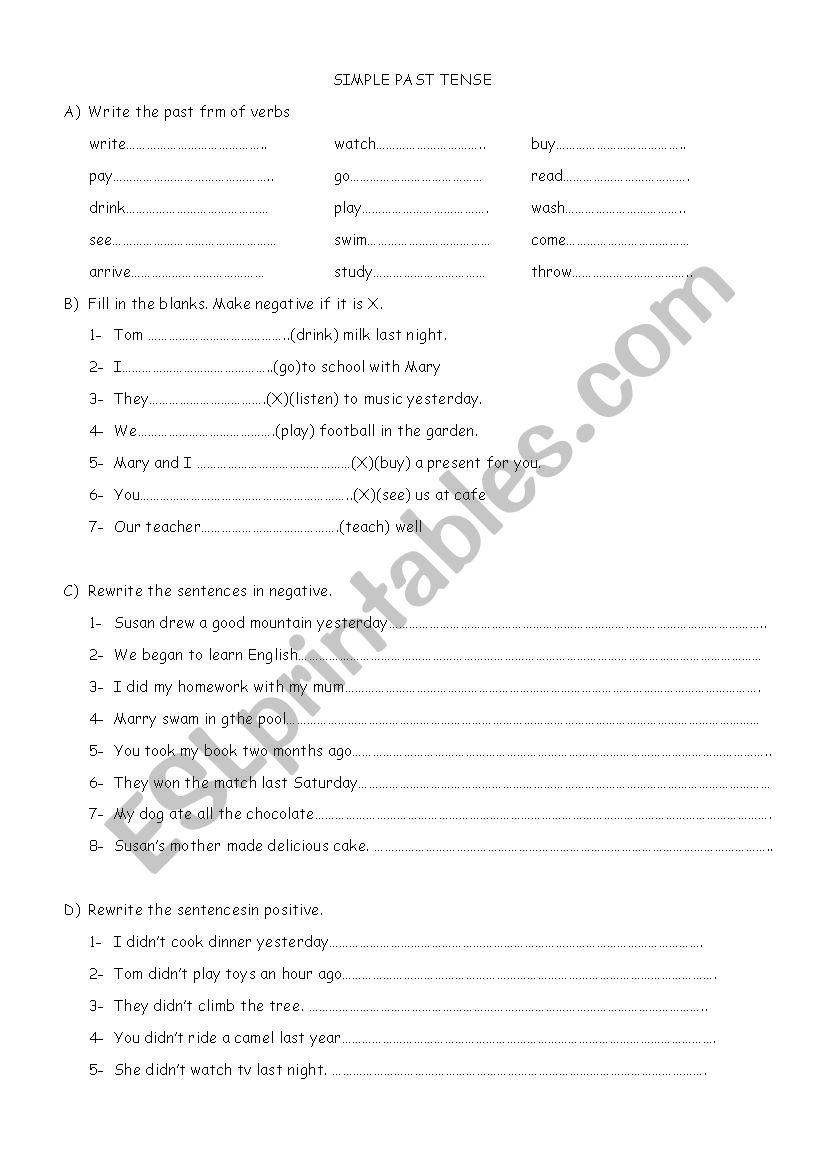 simple past tense worksheet