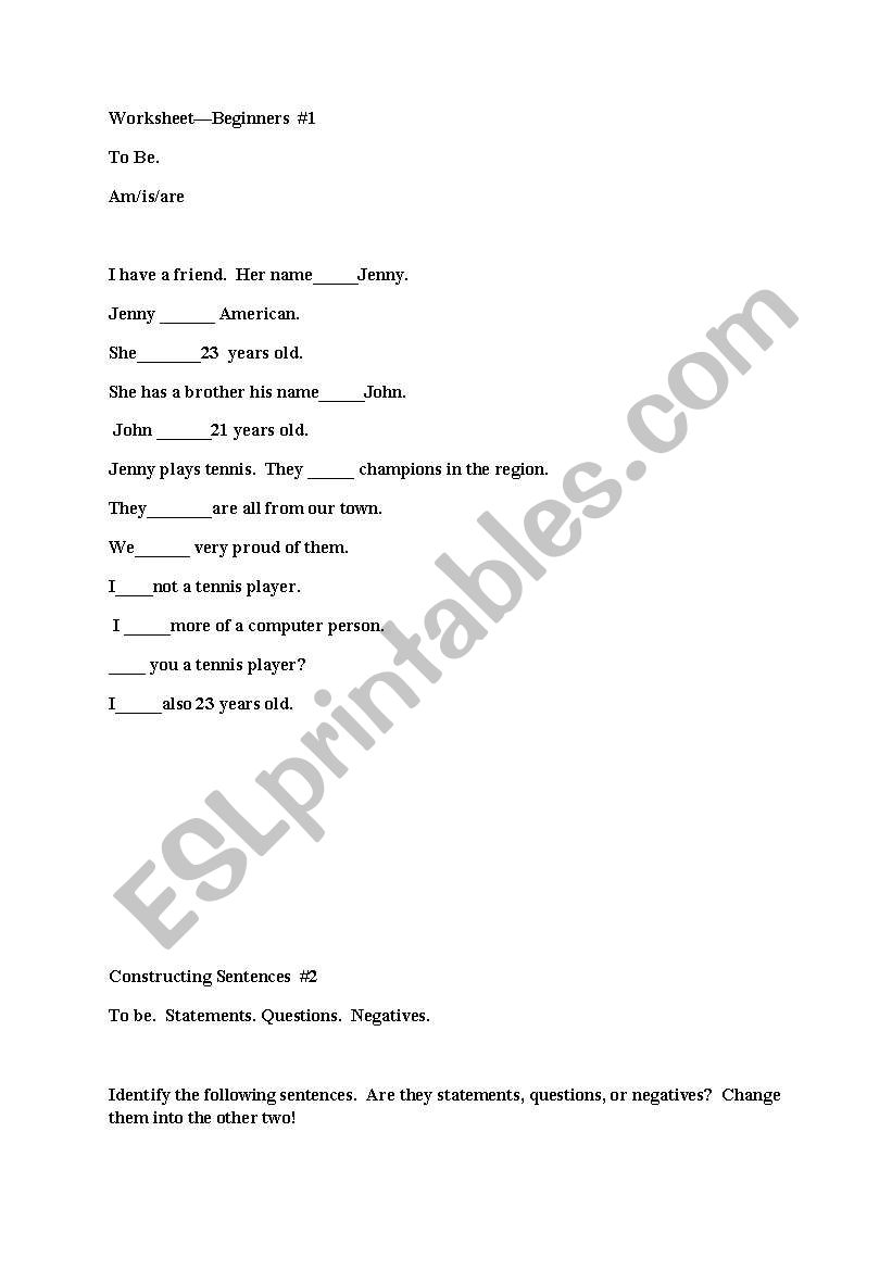 Gap fill--To be in present worksheet