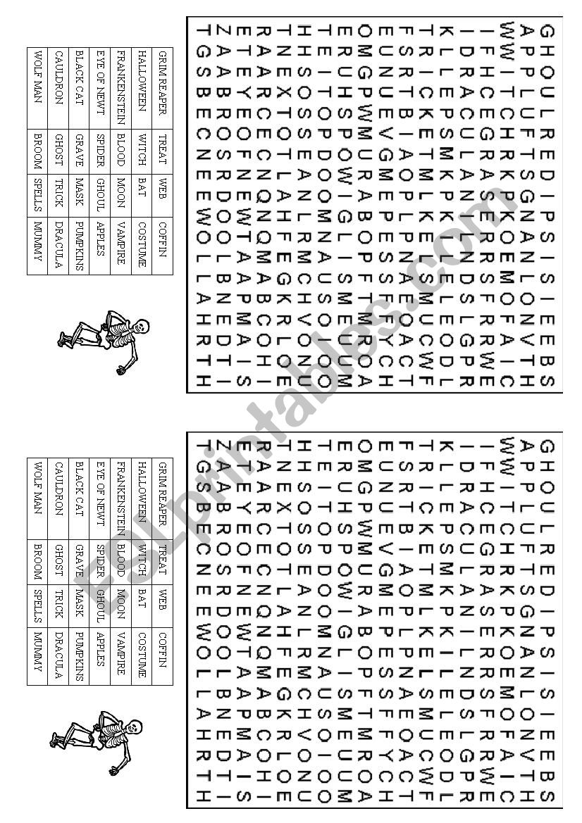 Word search- halloween worksheet