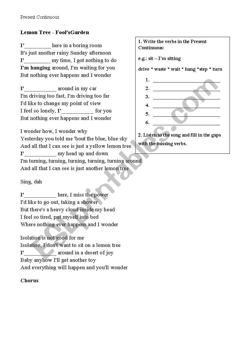 Present Continuous - Song worksheet