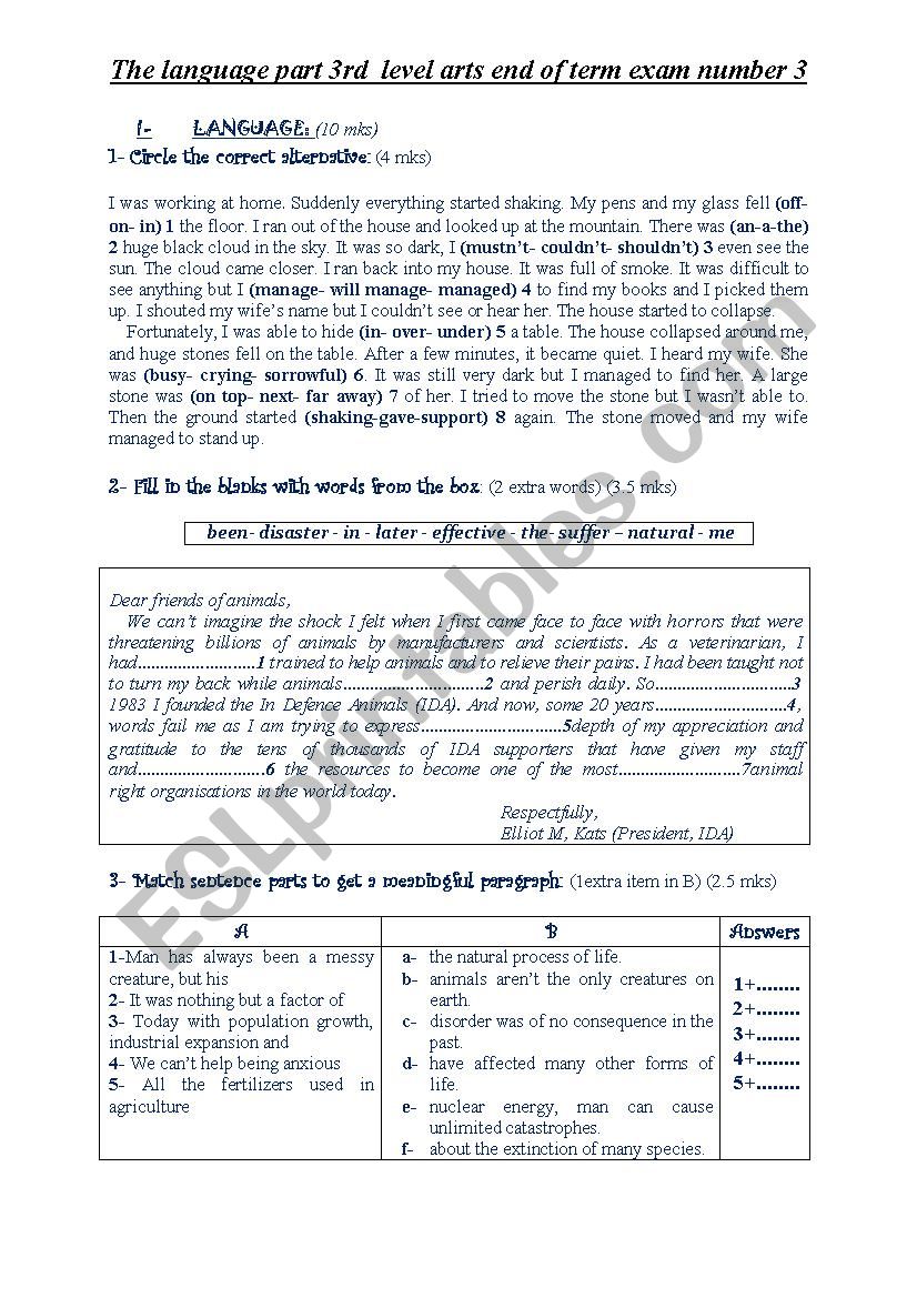 3 rd level art end of term exam number 3 ( language part )