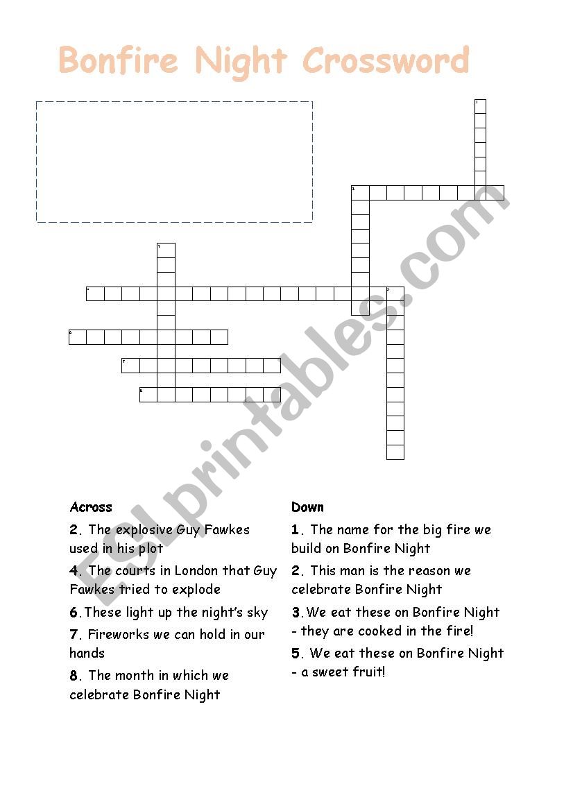 Bonfire Night crossword worksheet