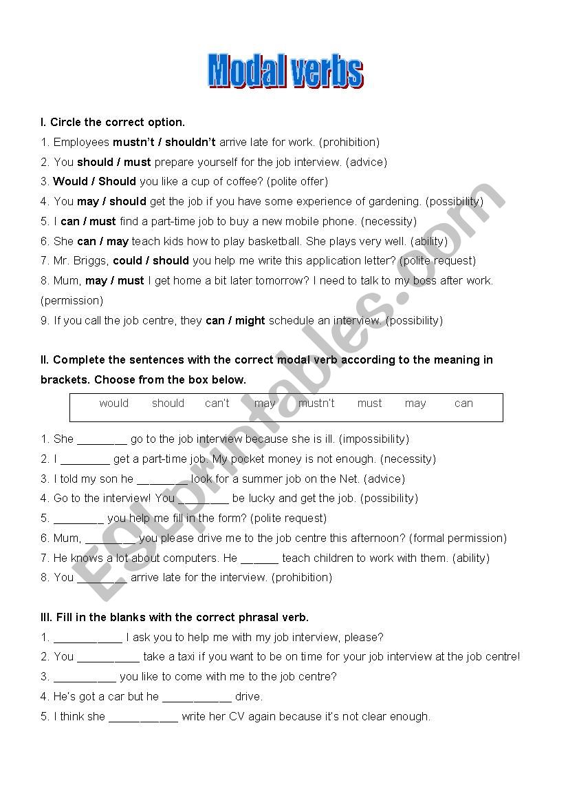 Modal verbs worksheet