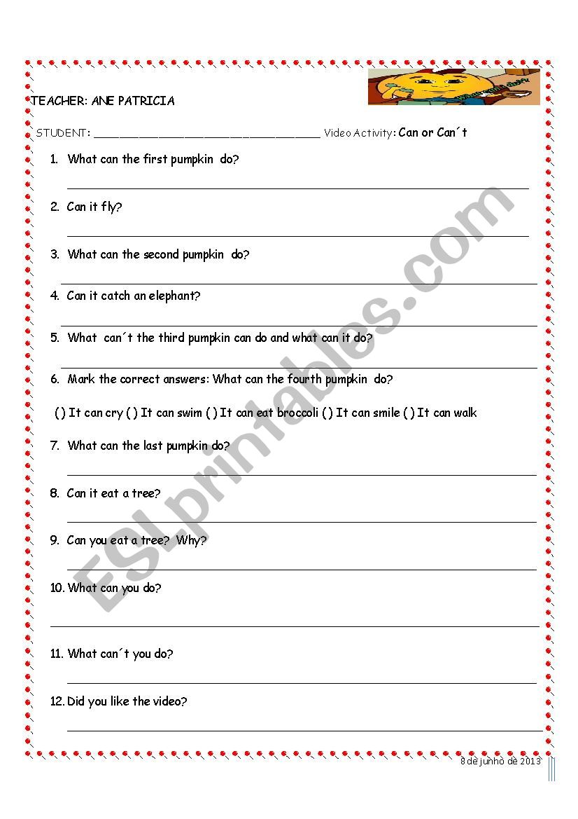 Can or cant abilities  worksheet