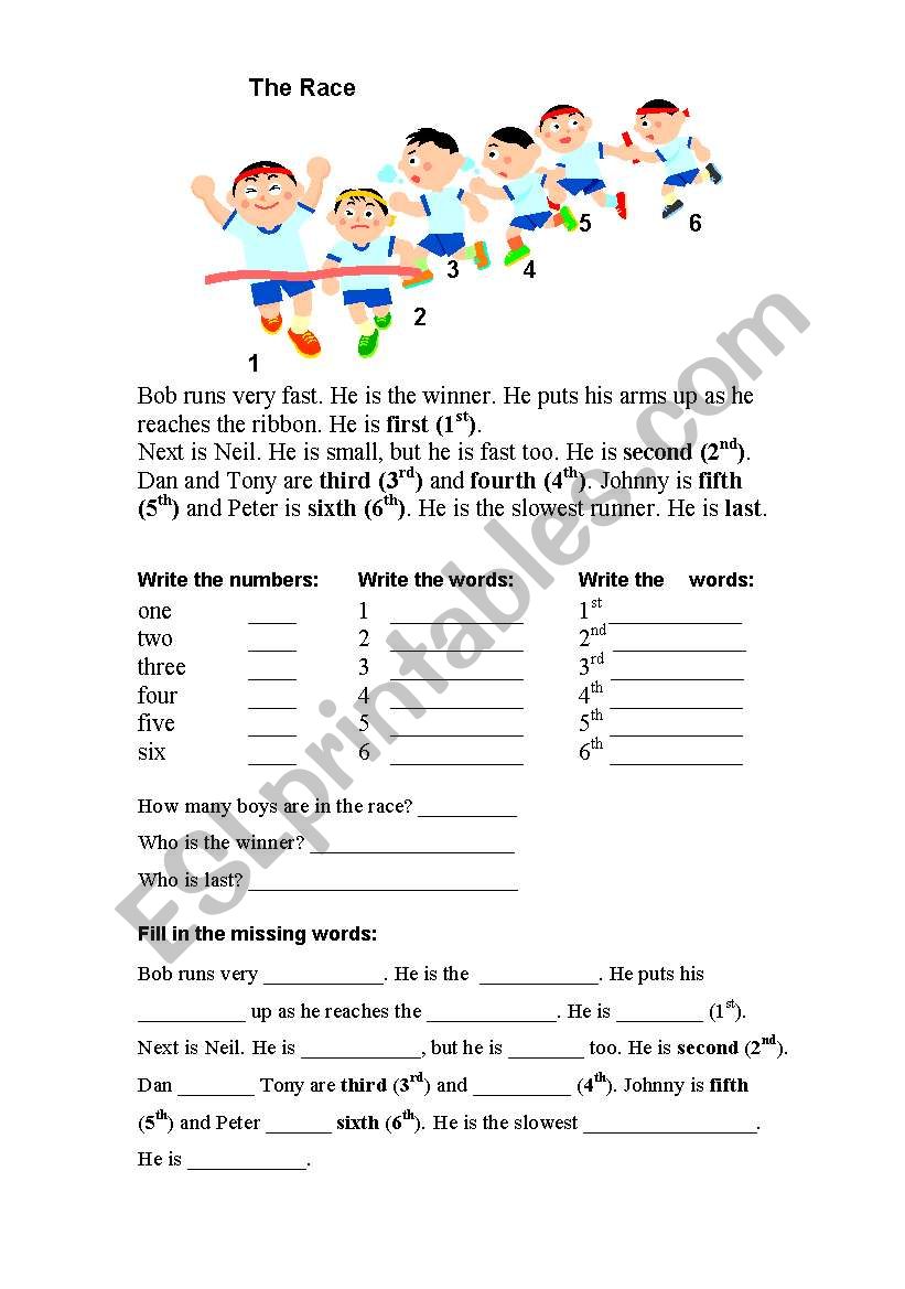 The Race worksheet