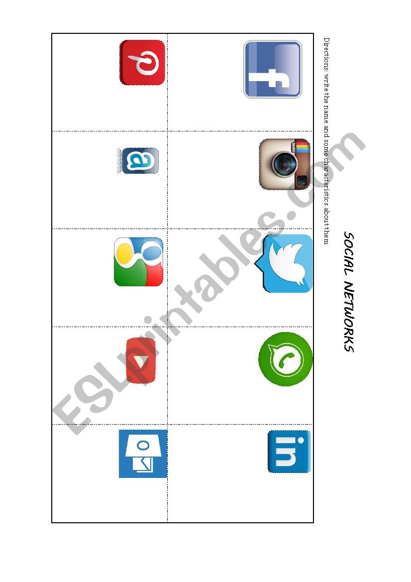 social networks worksheet