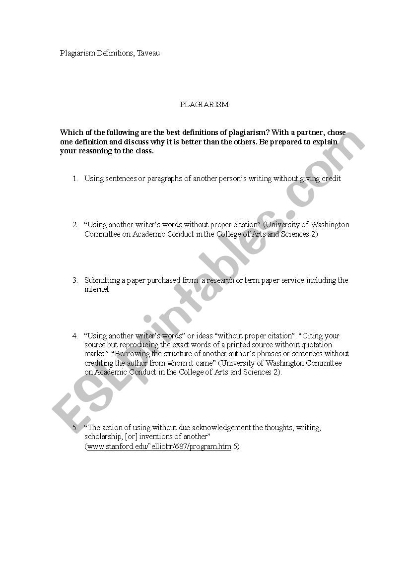 plagiarism worksheet