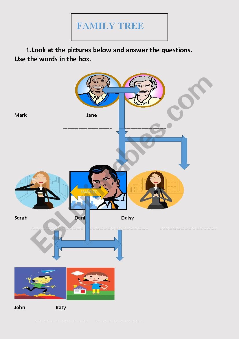 Family Tree + answer key worksheet