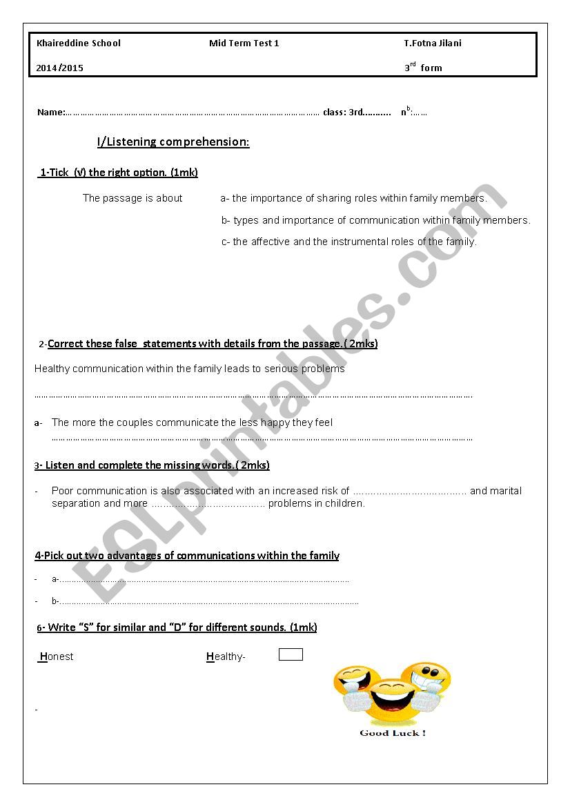 Mid term test 1 worksheet