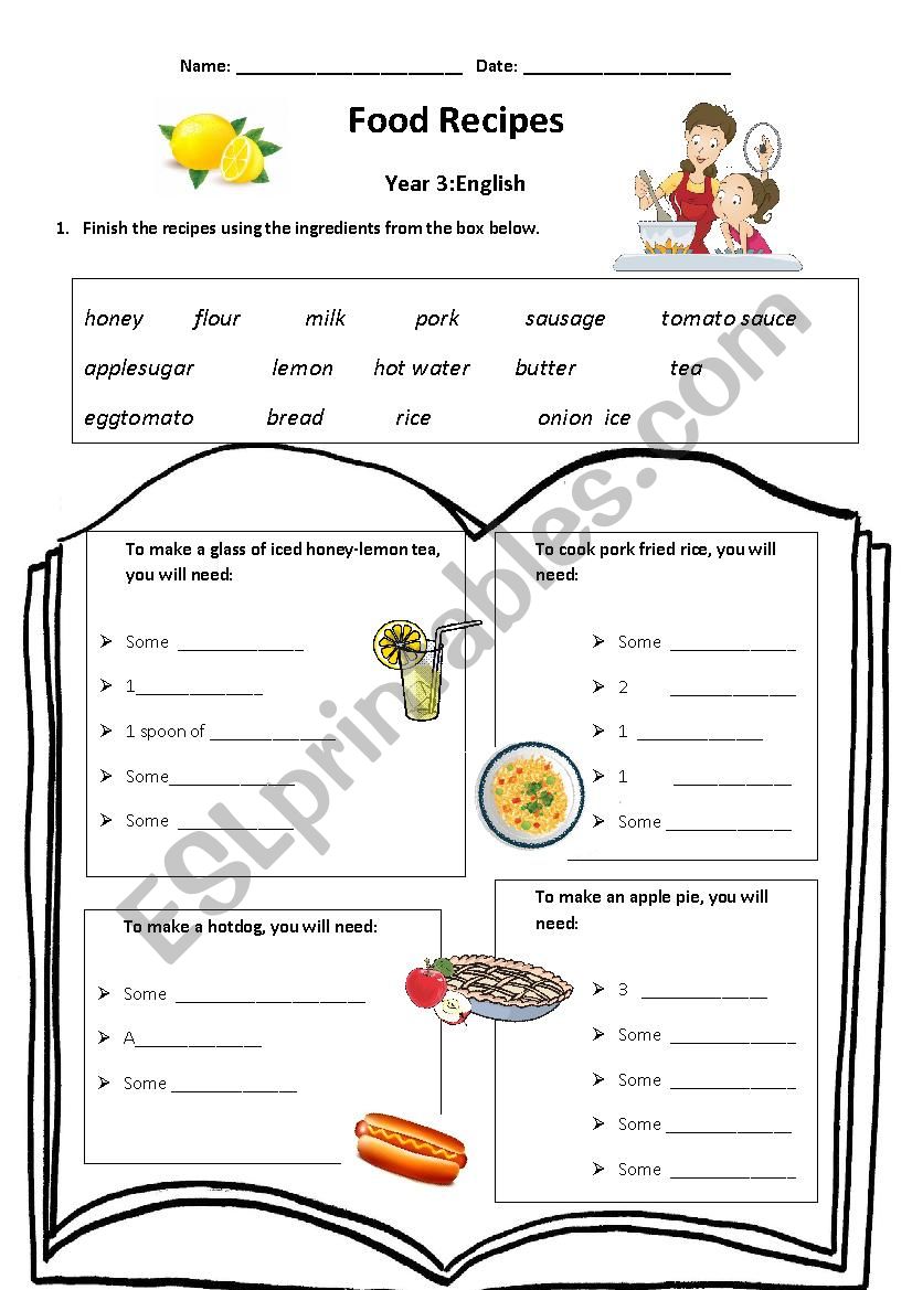 Food Recipes worksheet