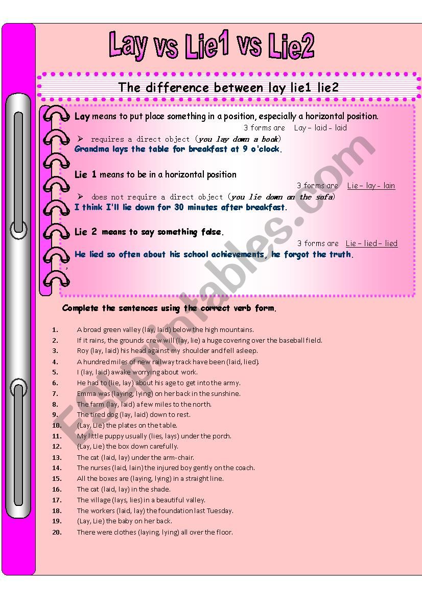 The difference between Lay - Lie1 - Lie2