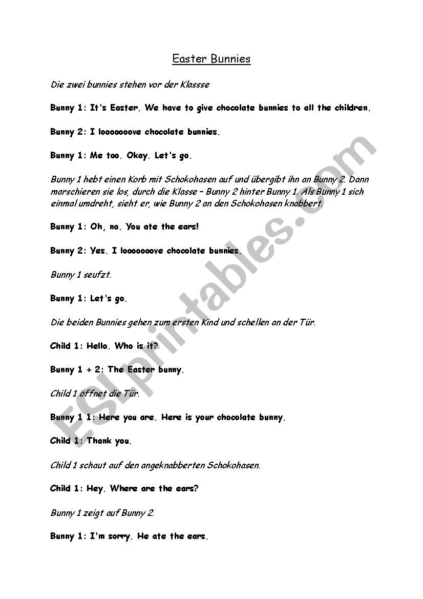 Easter bunny roleplay worksheet