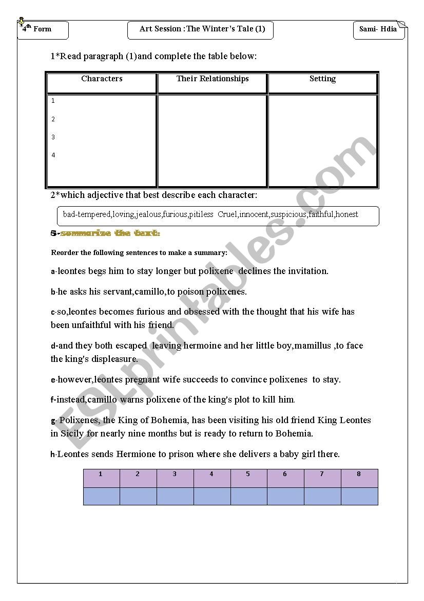 the winter tale 1 worksheet