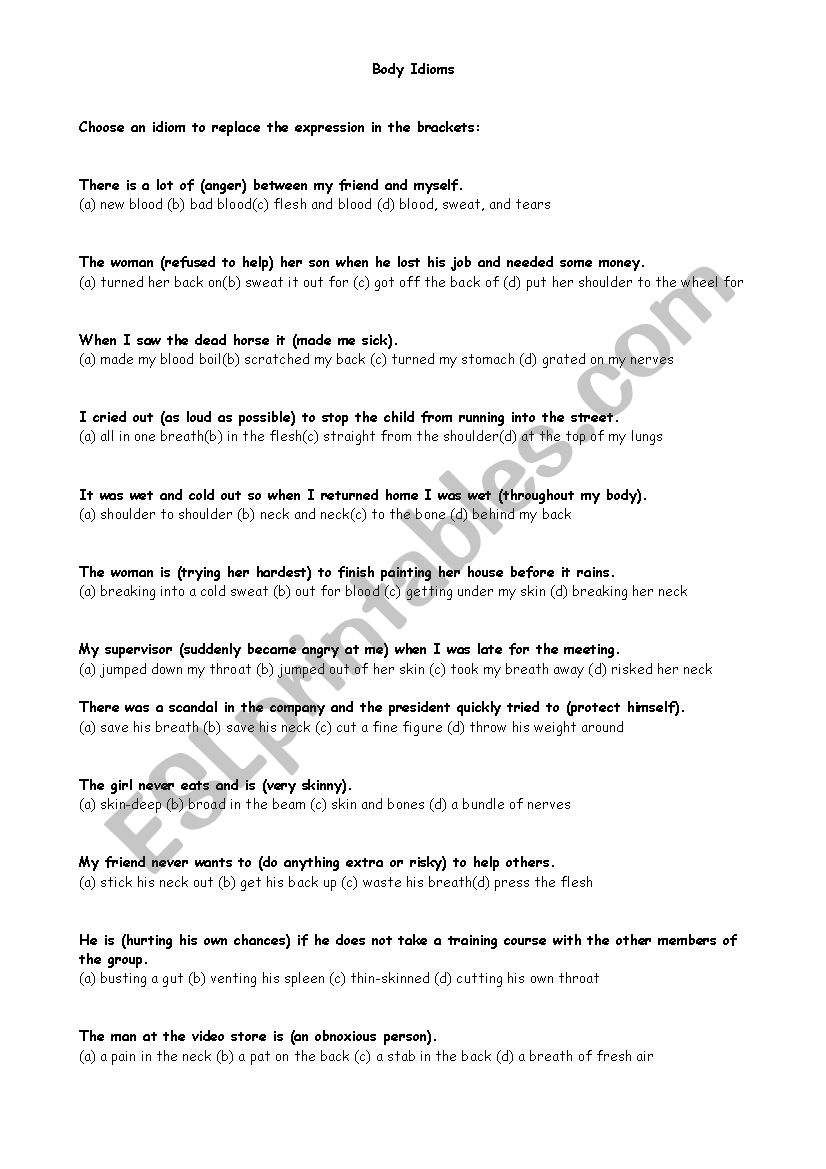 Body Idioms worksheet