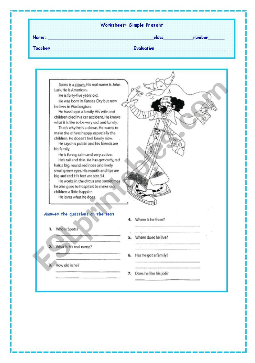 reading_simple_present worksheet