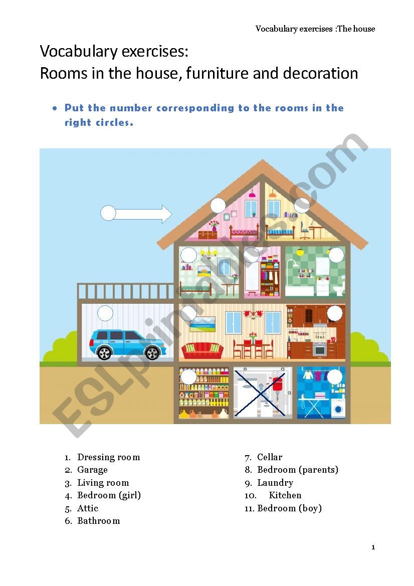 The house : Rooms and objects worksheet