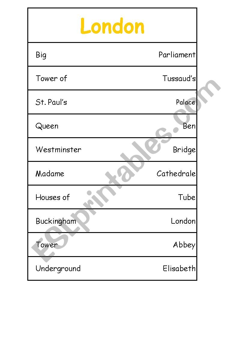 London Sights worksheet