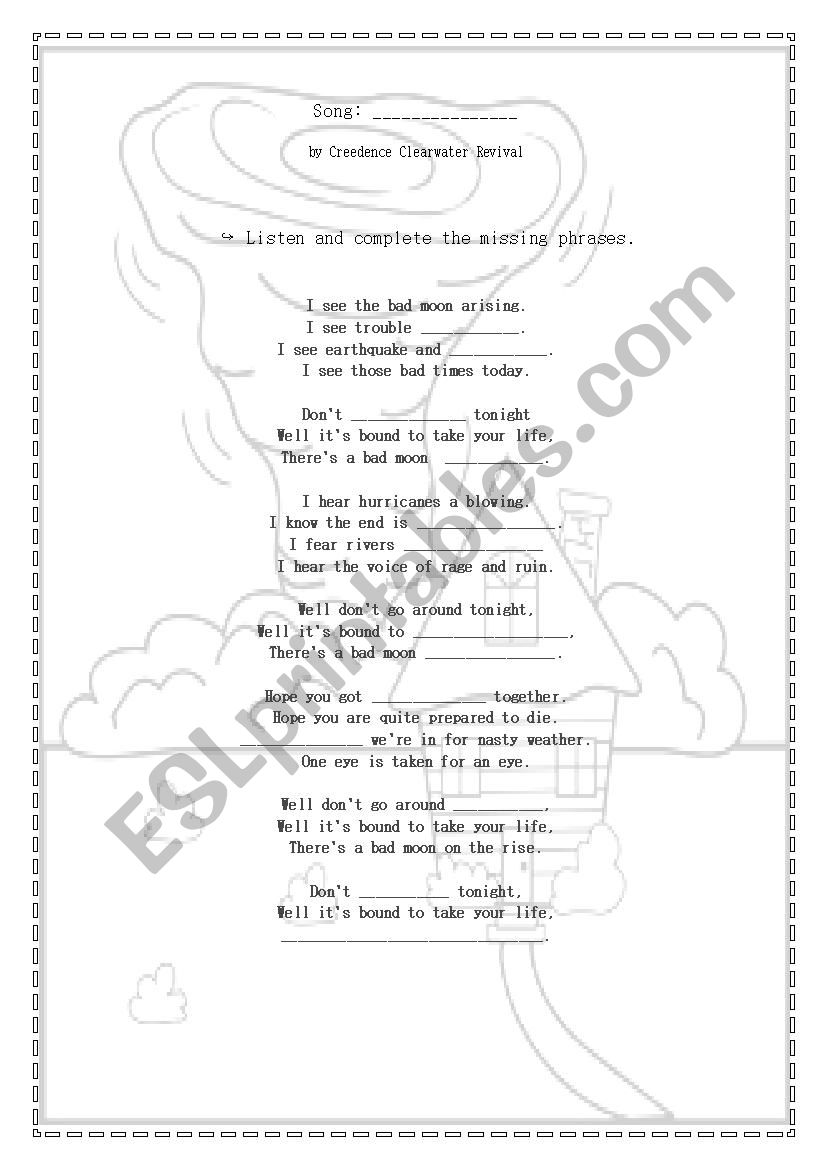 Song: Bad moon rising worksheet