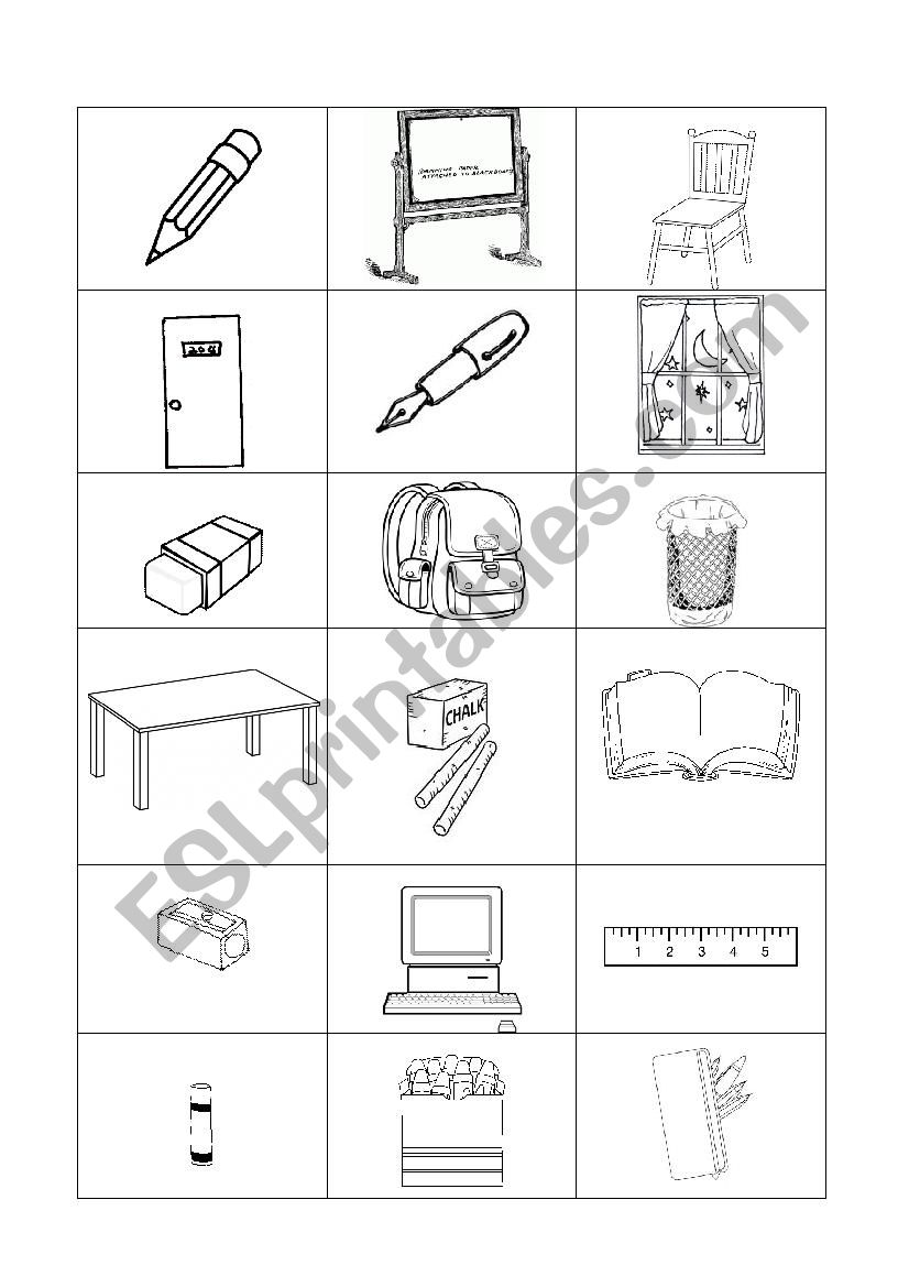 School objects - bingo worksheet