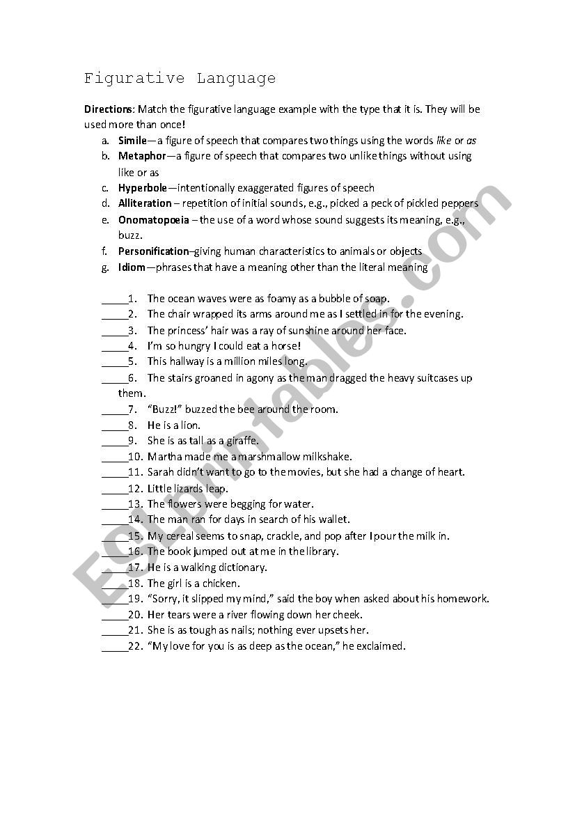 Identifying the Types of Figurative Language
