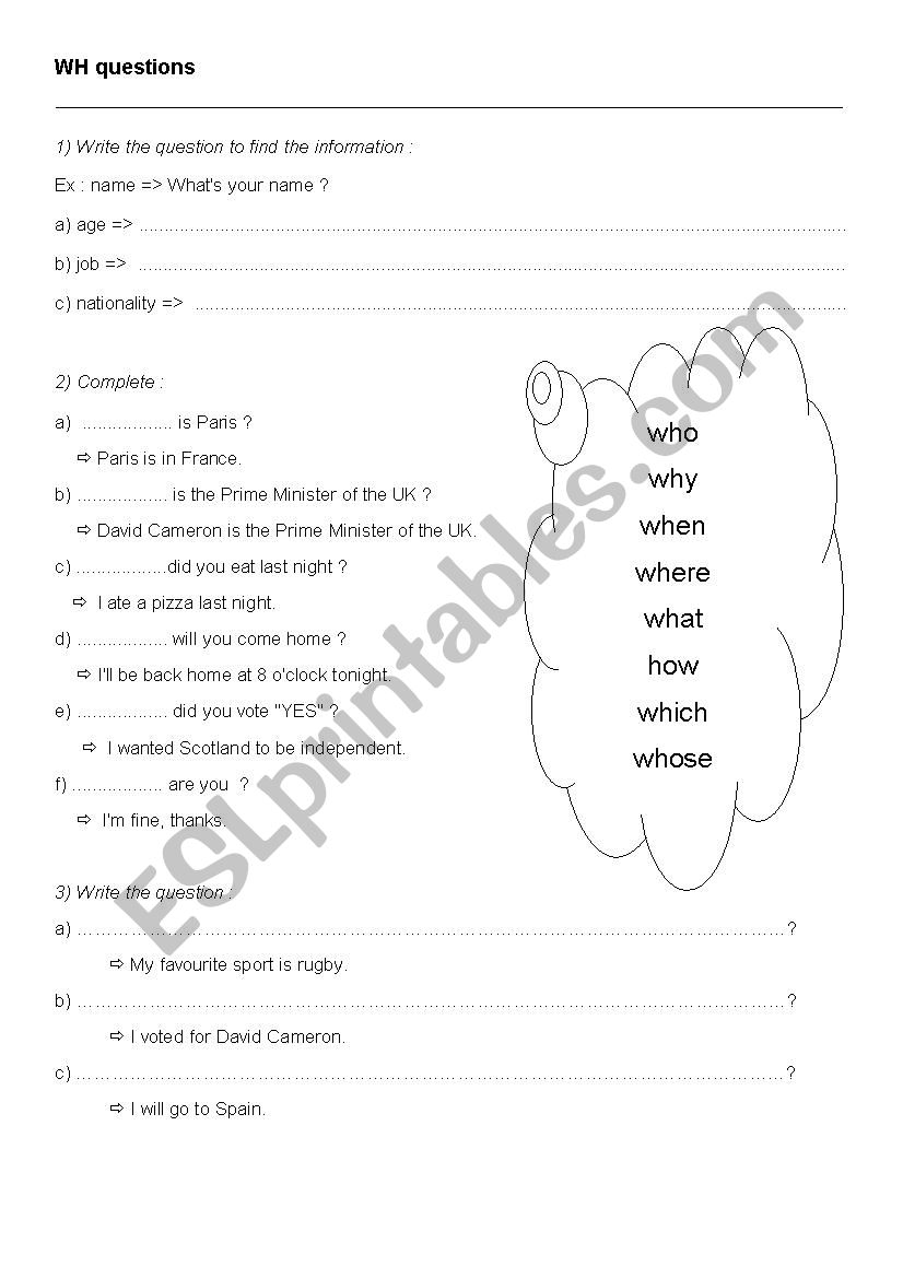 WH questions worksheet