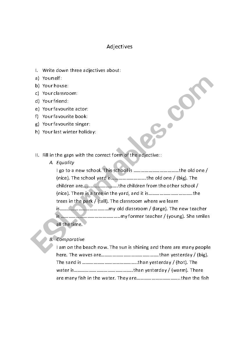 Adjectives worksheet