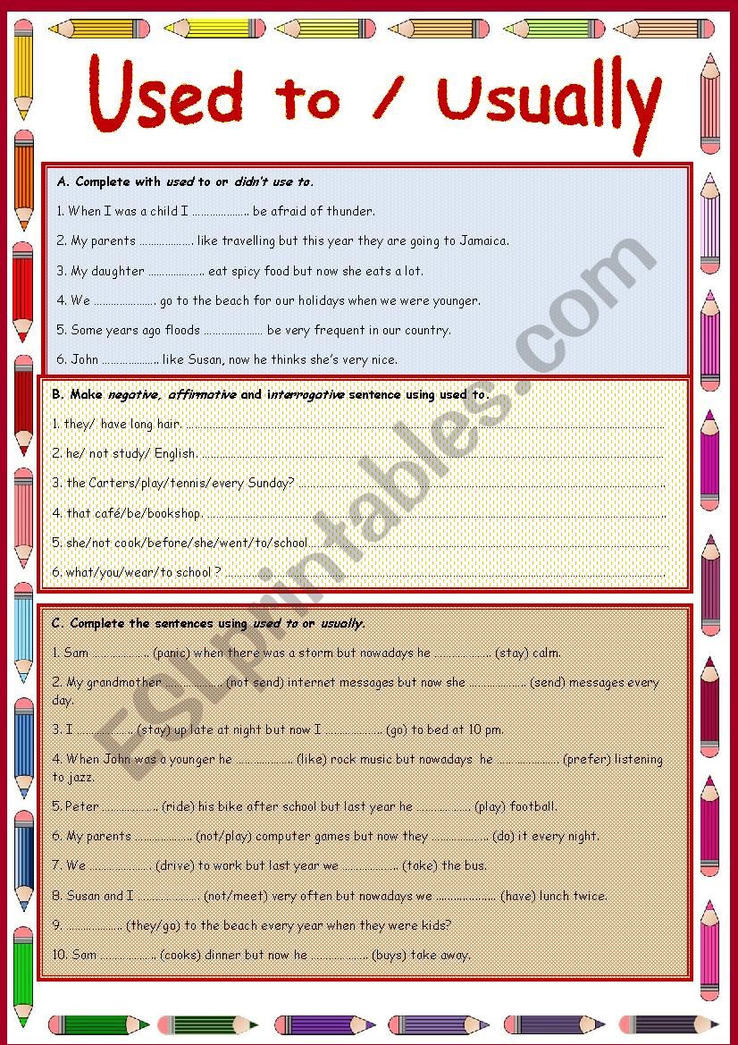 Used to / usually worksheet