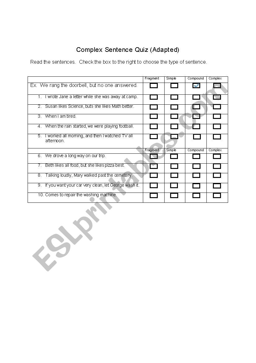 Quiz or Worksheet over Sentence Types