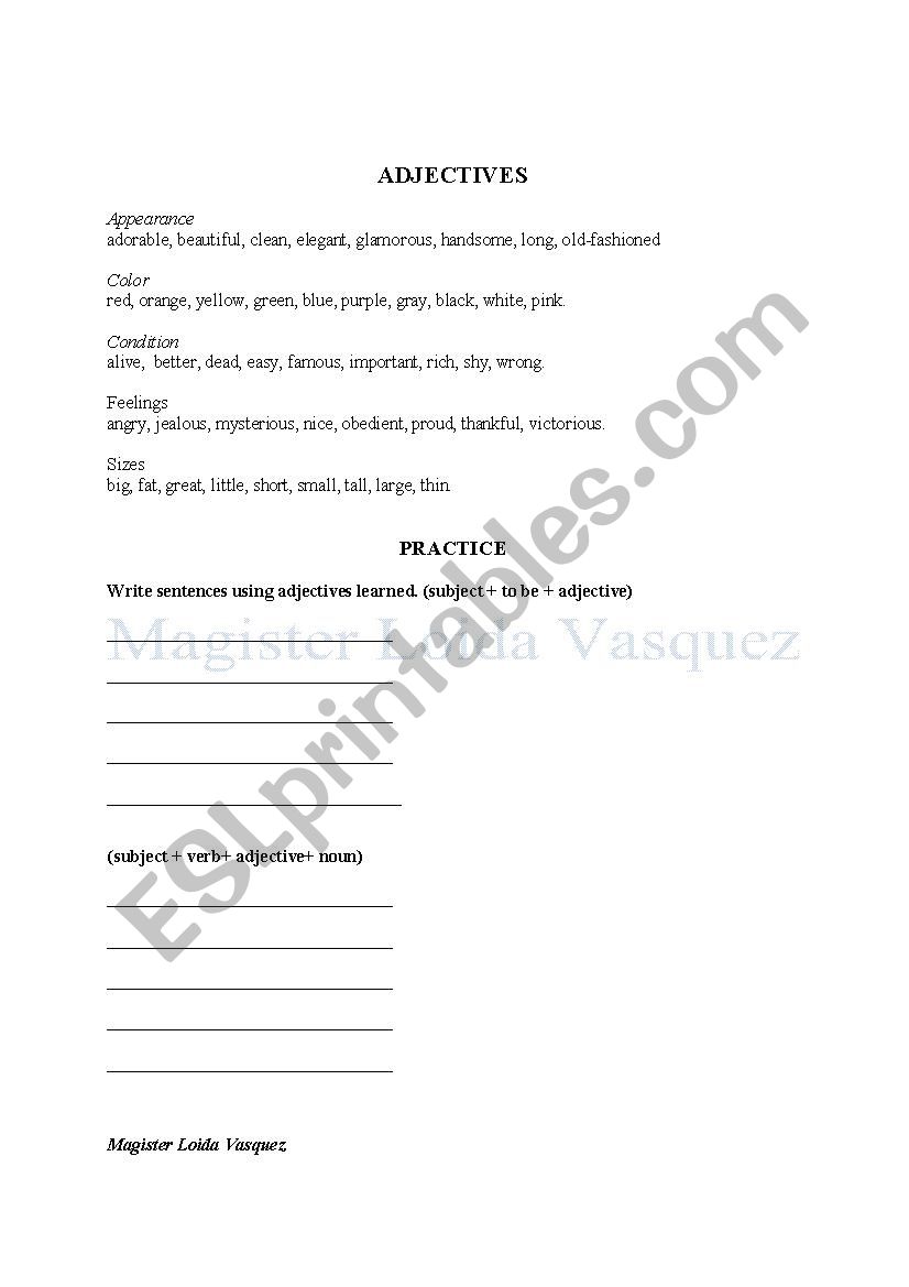 Adjectives worksheet