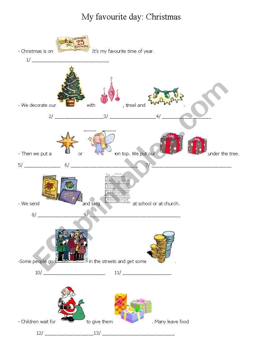 My favourite day : Xmas worksheet