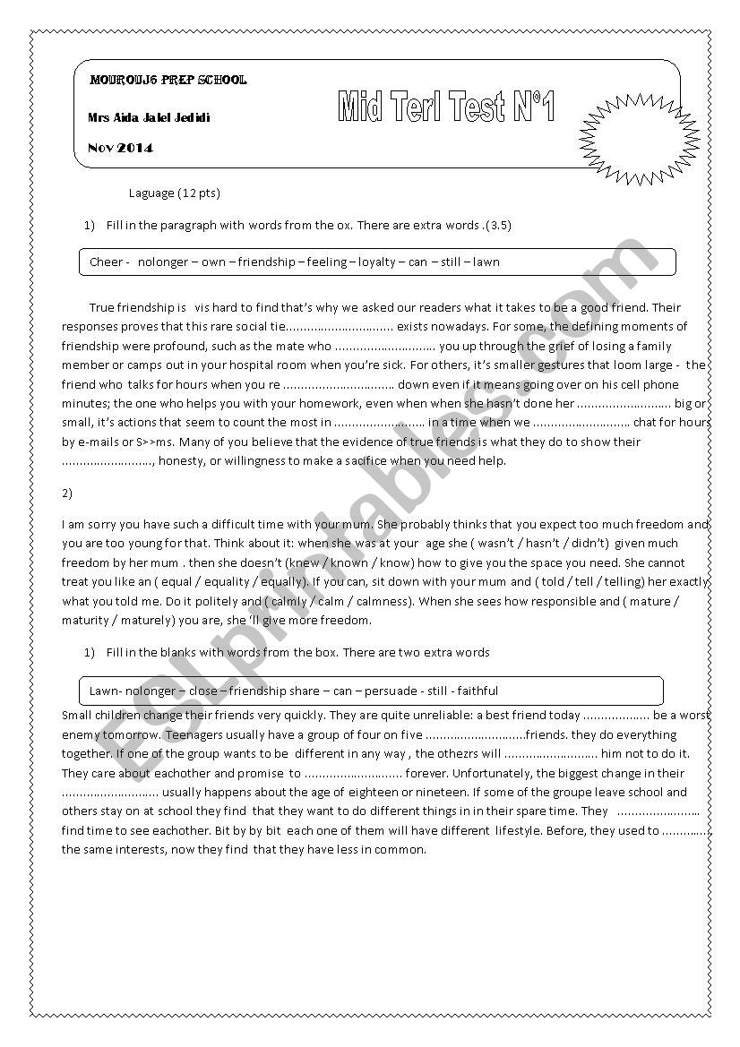 language exercises worksheet