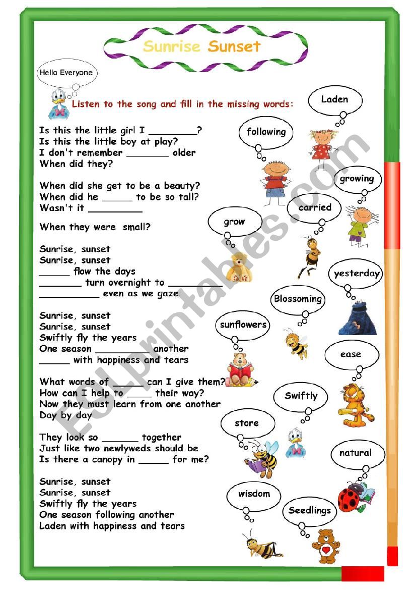 Sunrise, sunset worksheet