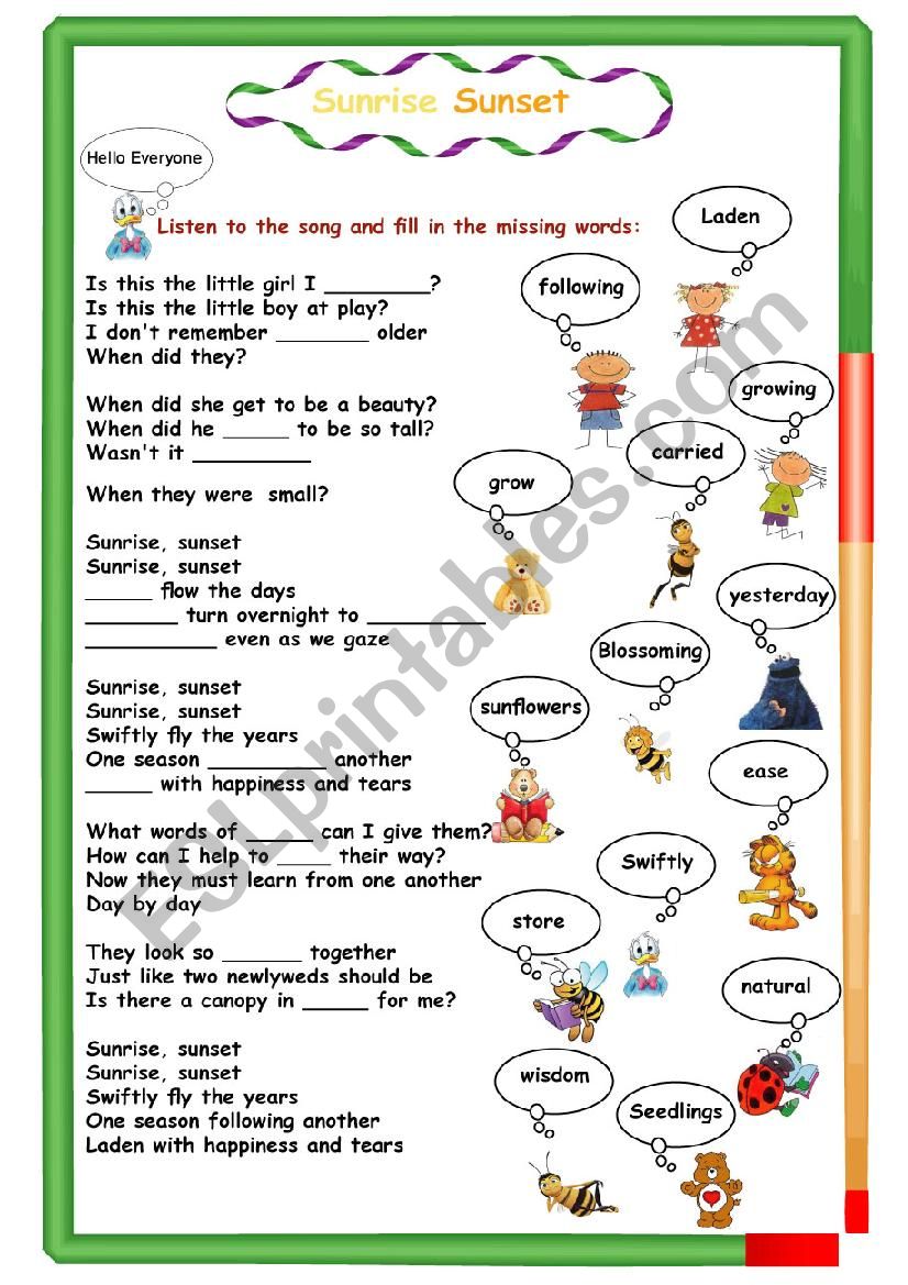 Sunrise, sunset worksheet