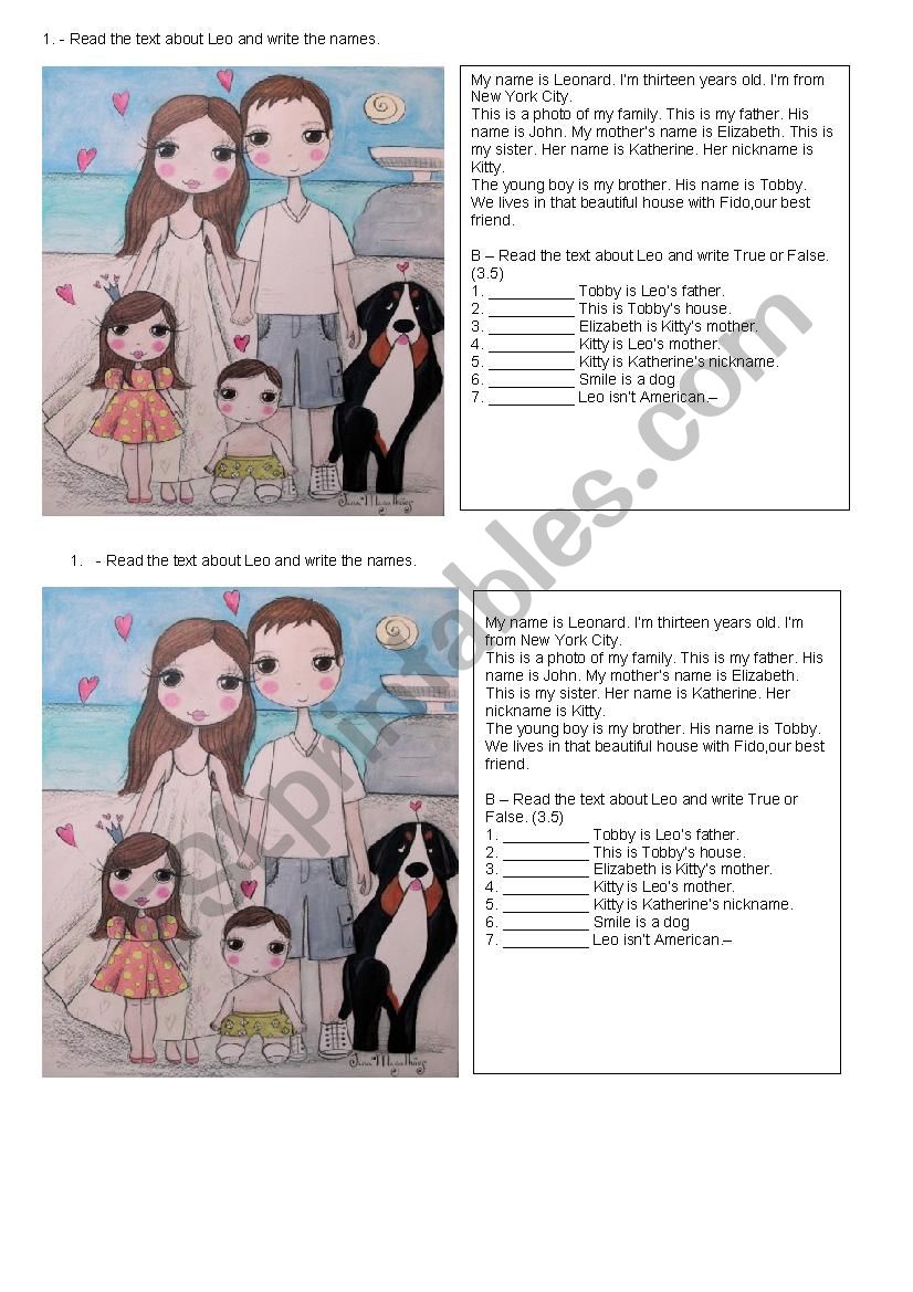 Texto, My family worksheet