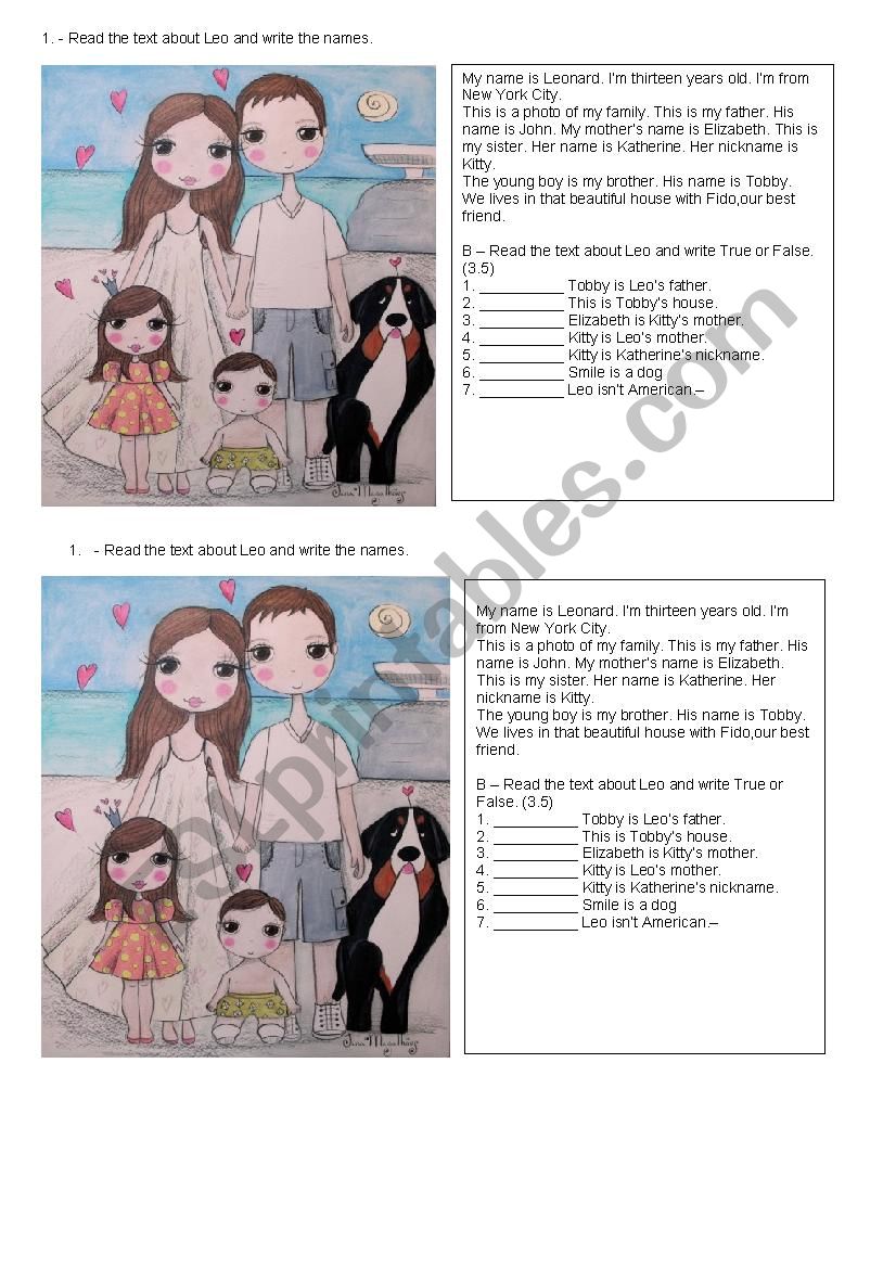 Texto, My family worksheet