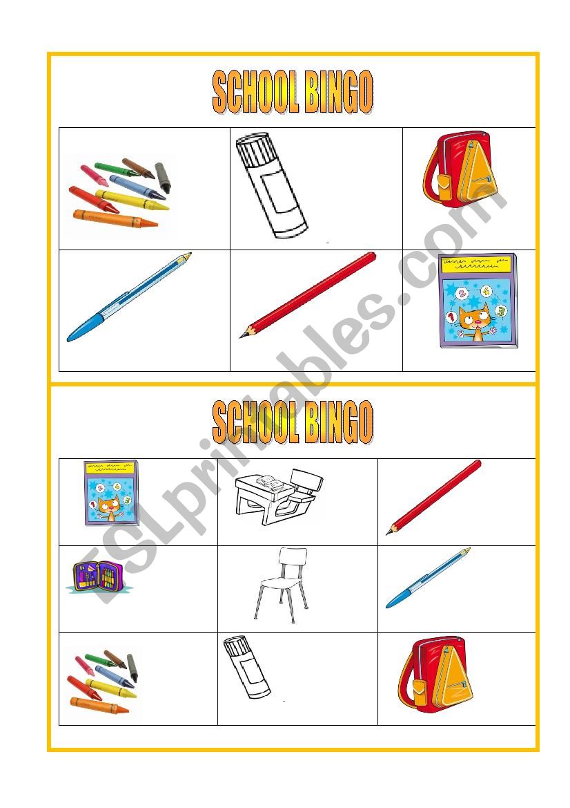 school bingo worksheet