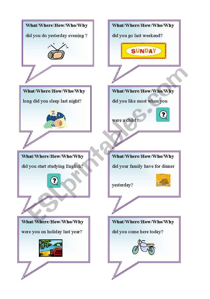 Past simple question cards 1 worksheet