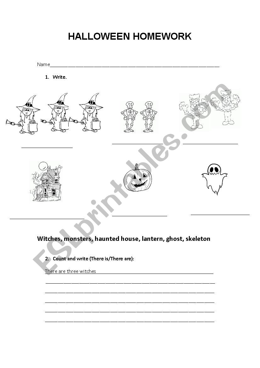 Halloween homework worksheet