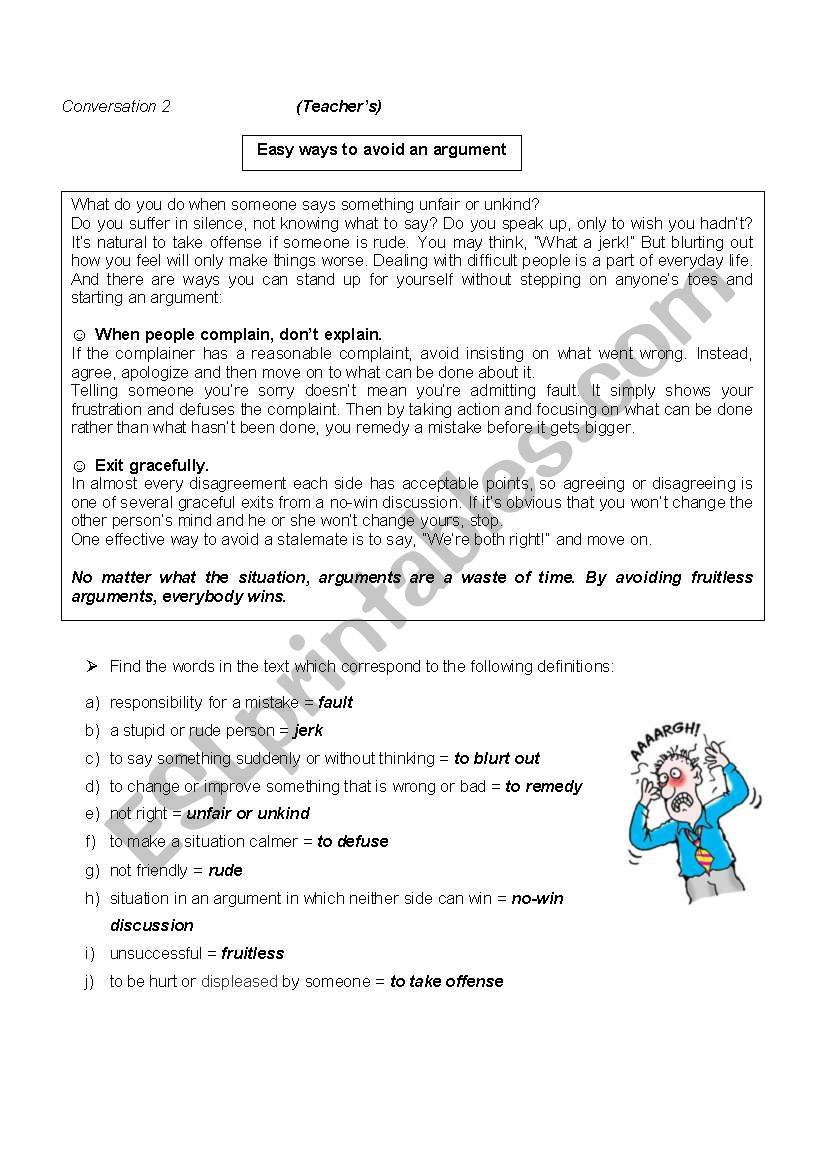 Easy ways to avoid an argument - TeacherÂ´s