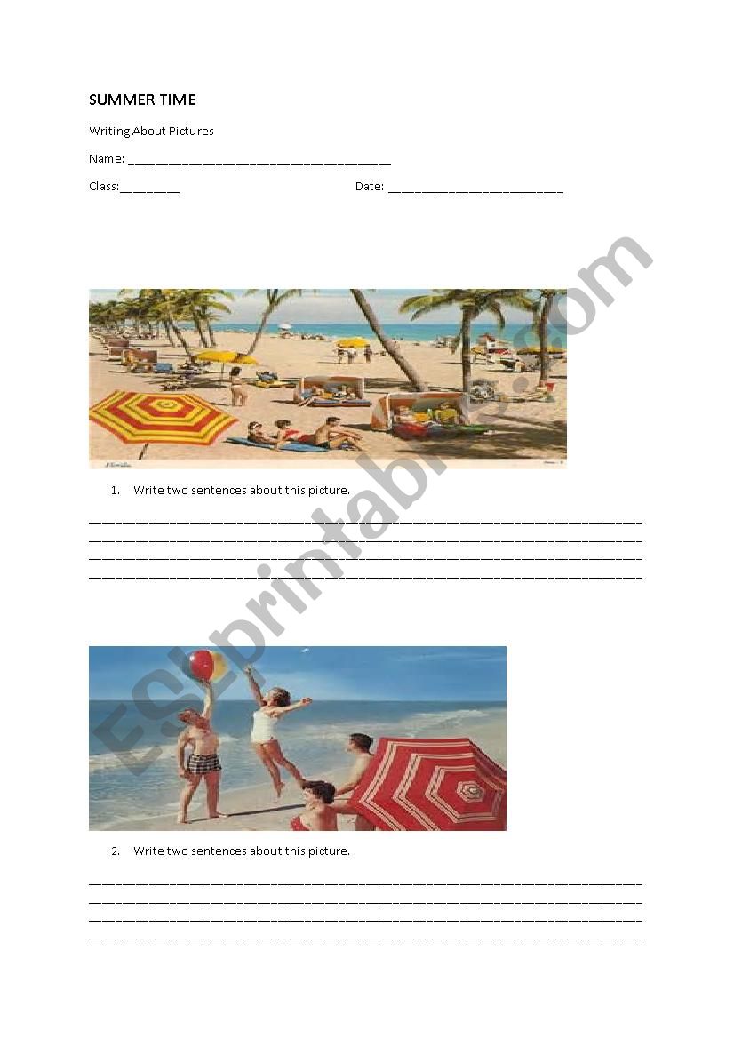 Sentence Writing Activity - Summer Time