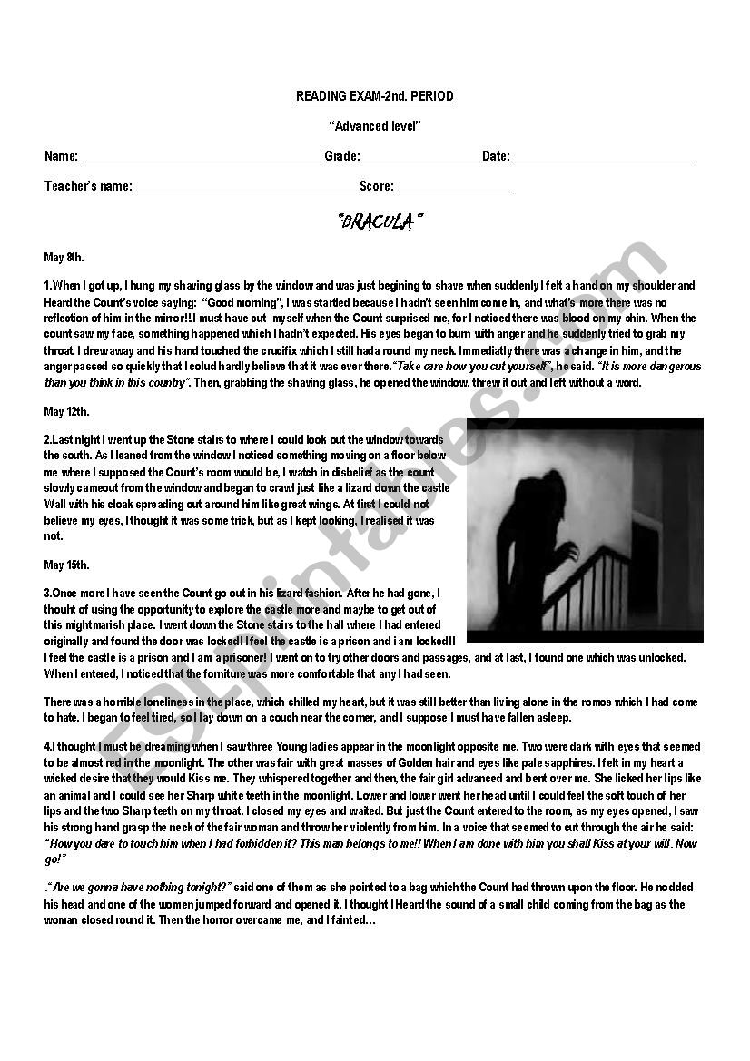 Dracula reading worksheet