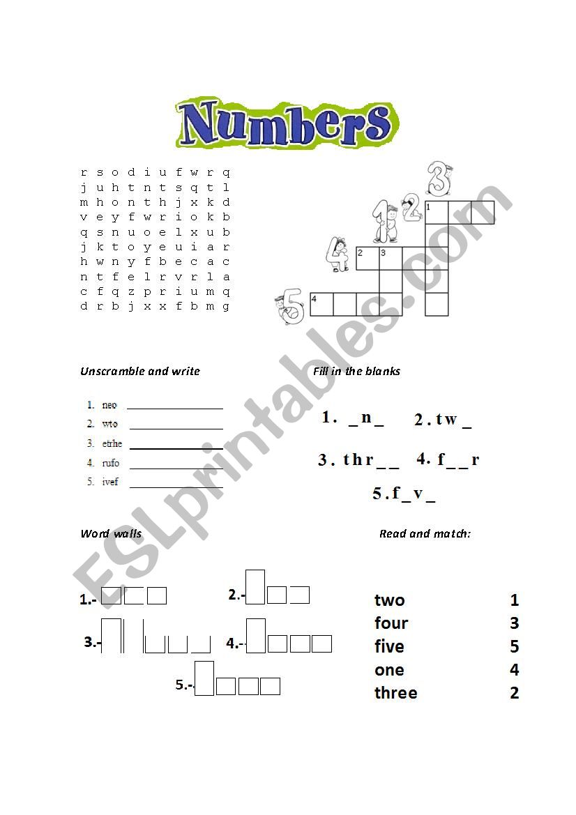 Numbers Worksheet  (1to 5) worksheet