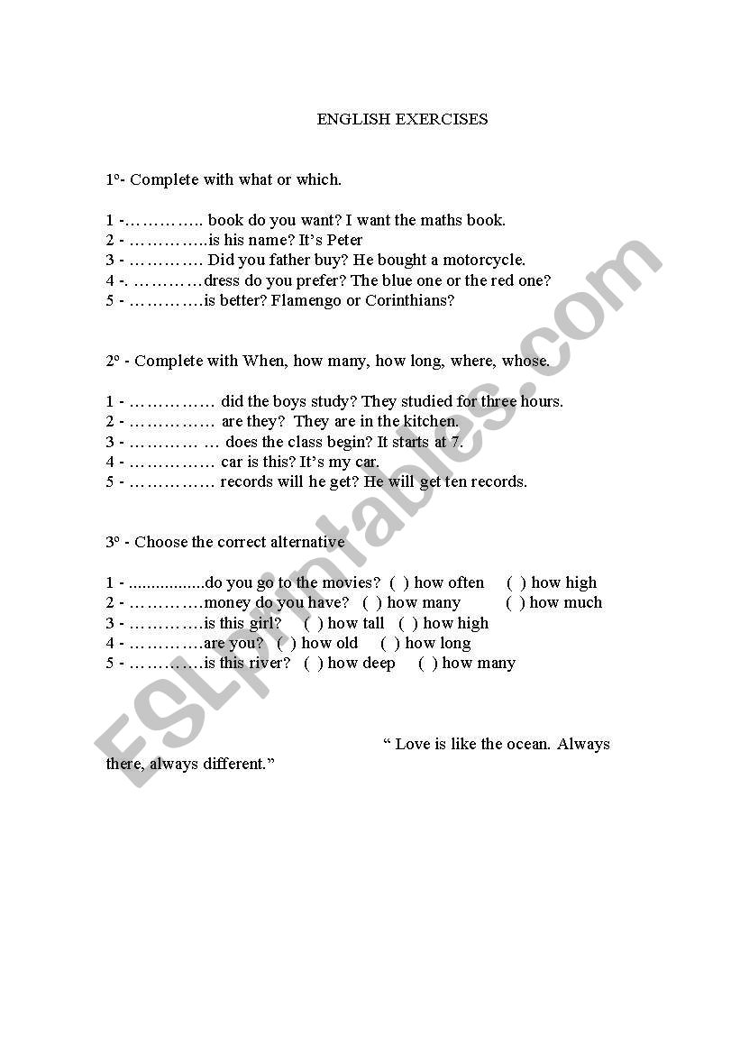 Interrogative pronouns worksheet