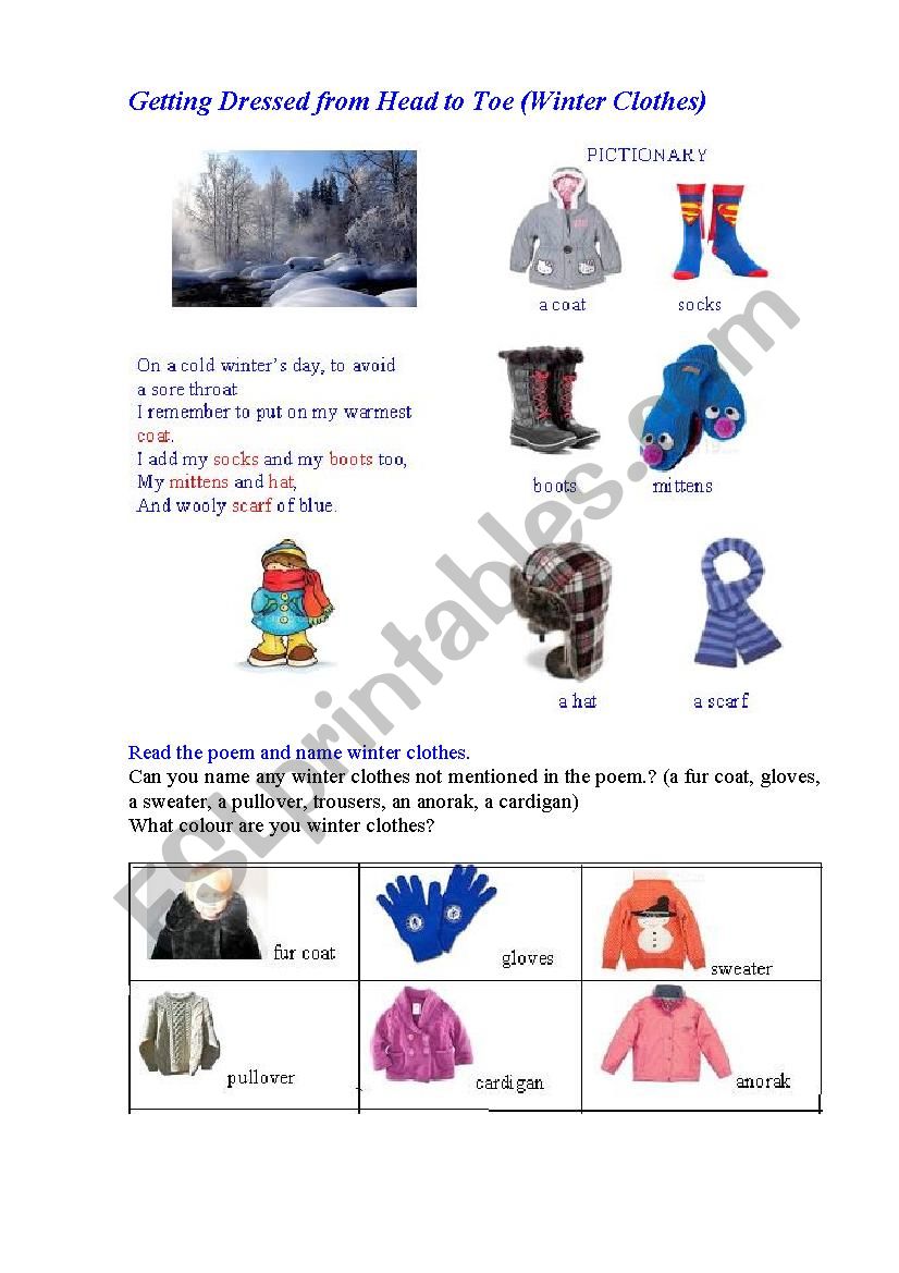 Winter clothes (an illustrated poem + questions)